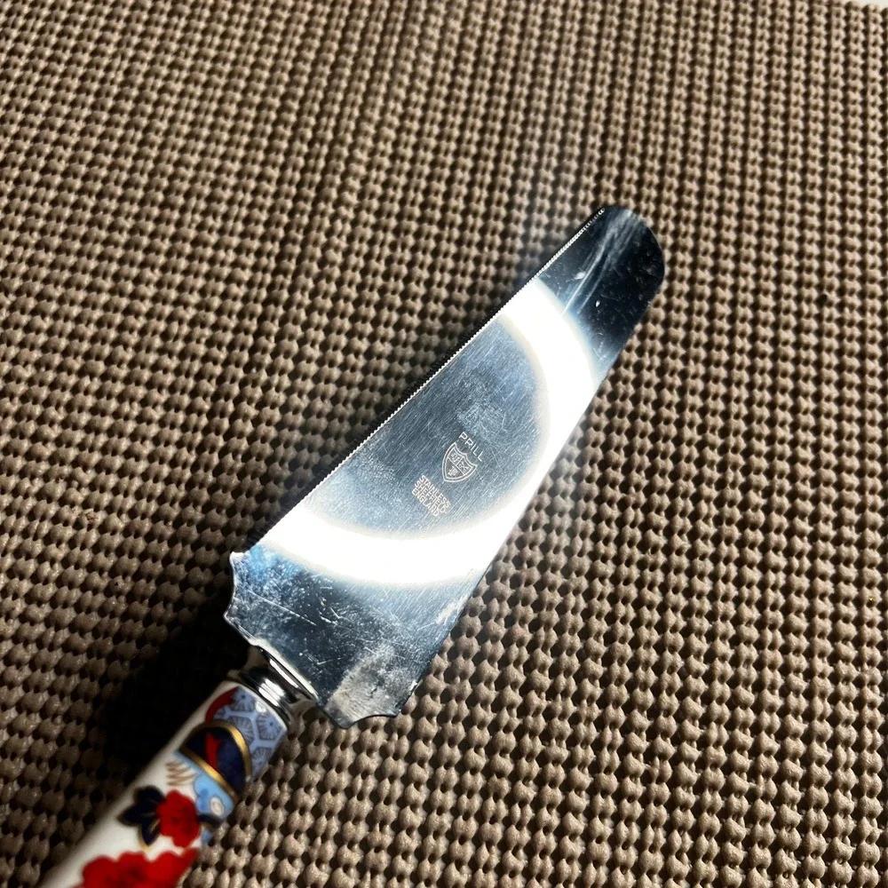 Prill Sheffield England Cake Pie Server Imari Floral Porcelain Handle Stainless
